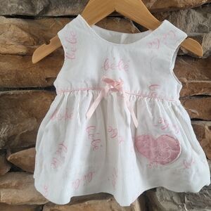 White Baby Dress with Pink Script & Heart Applique